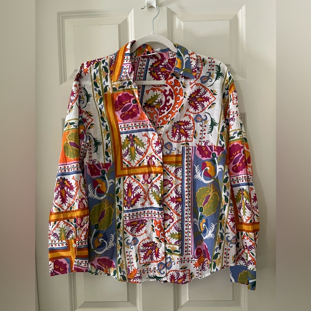 Women’s C&C California Button Up Multicolor Cotton Floral Paisley Shirt Boho L